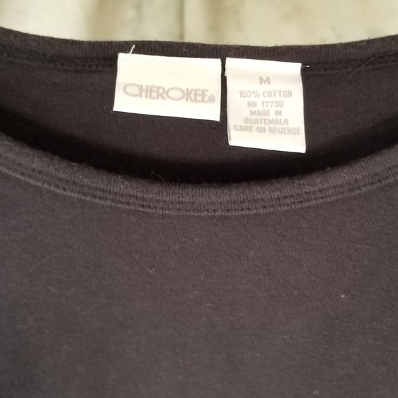 Cherokee Black 100% Cotton Long Sleeve Pull-over Size M - Picture 4 of 4